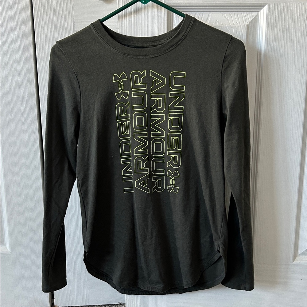 Under Armour Long Sleeve Tee - Dark Gray with Neon Green